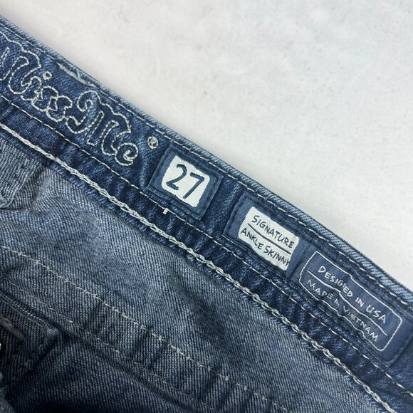 Miss Me Jeans Women's 29x25* Low Rise Skinny Ankle Blue Embellished Denim Tag 27 - Picture 7 of 16